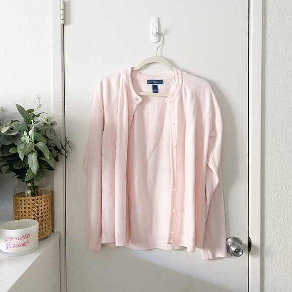 🦋 Y2K VINTAGE Karen Scott Pink Preppy Cottage Core Coquette Button Up Cardigan - Picture 1 of 2